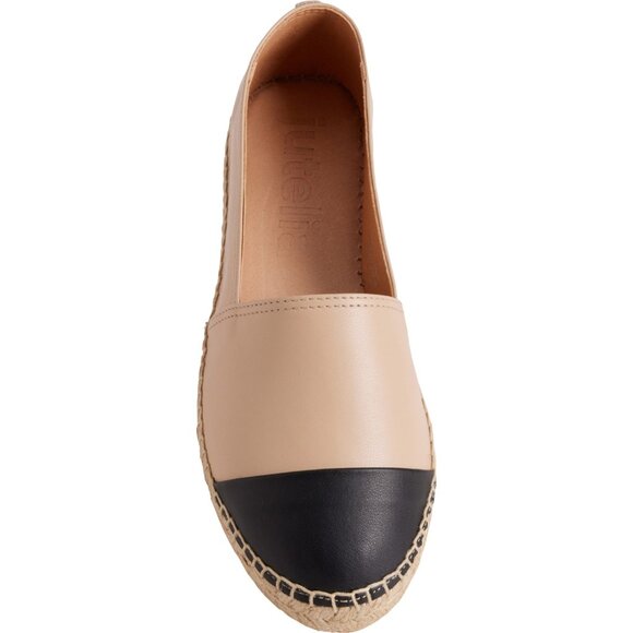 NEW JUTELIA Made in Spain Cap Toe Espadrilles - Leather Women Nude/Black 257 4M2 - Picture 2 of 9